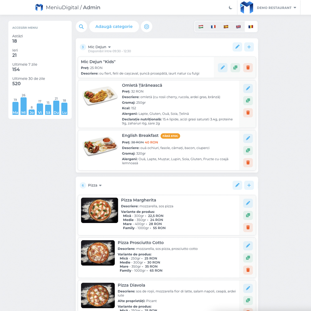 Admin Interface MeniuDigital.ro