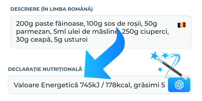 Autogenerare valori nutriționale folosind inteligența artificială